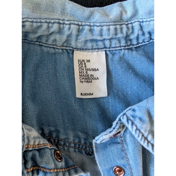 Light Chambray Blue Denim Button Down Shirt Women Western Cowgirl Slim Aughts - Picture 12 of 14